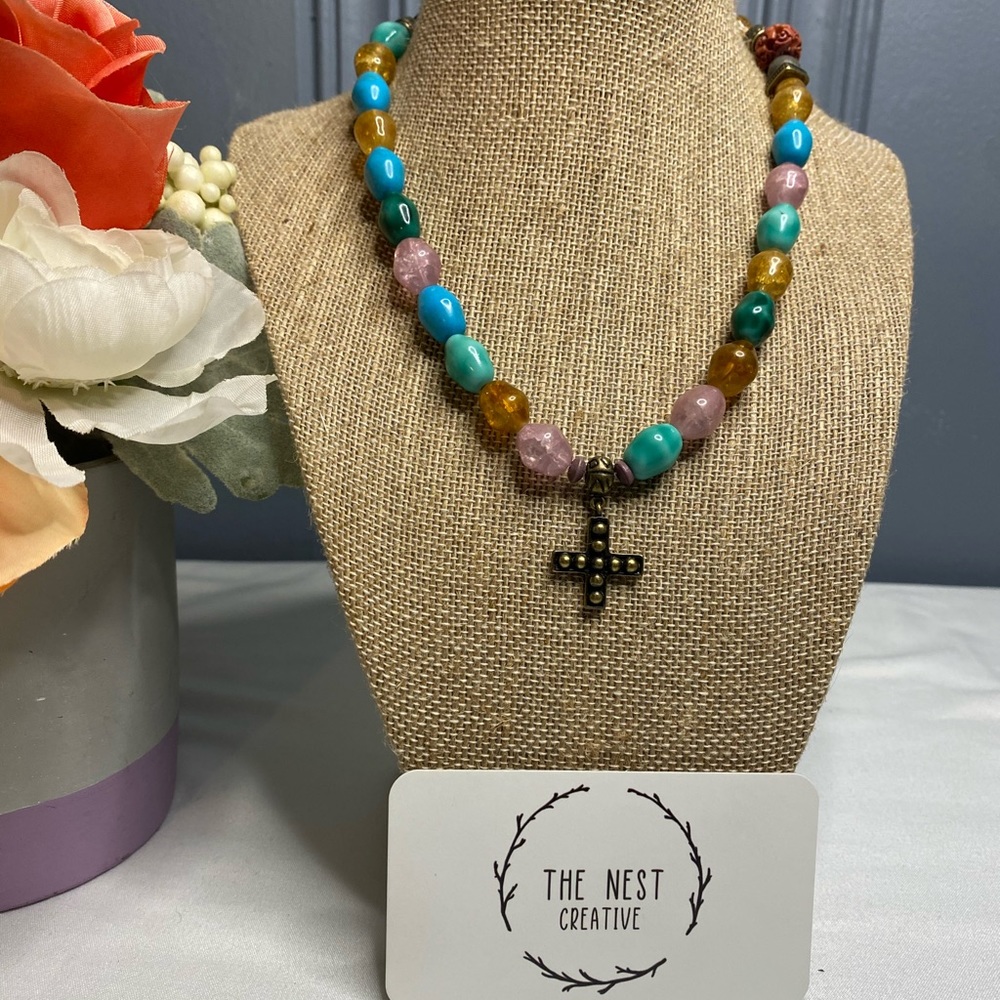 Vintage Multicolor Cross Necklace